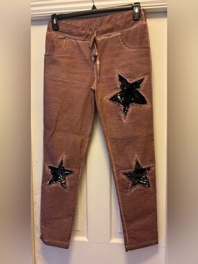Designer Women’s jeans black sequin stars drawstring waist